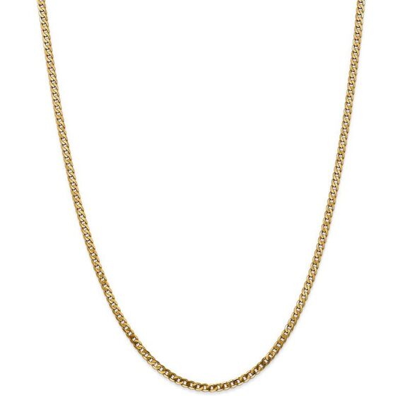 2.9mm 14k Yellow Gold Solid Beveled Curb Chain Necklace, 24 Inch
